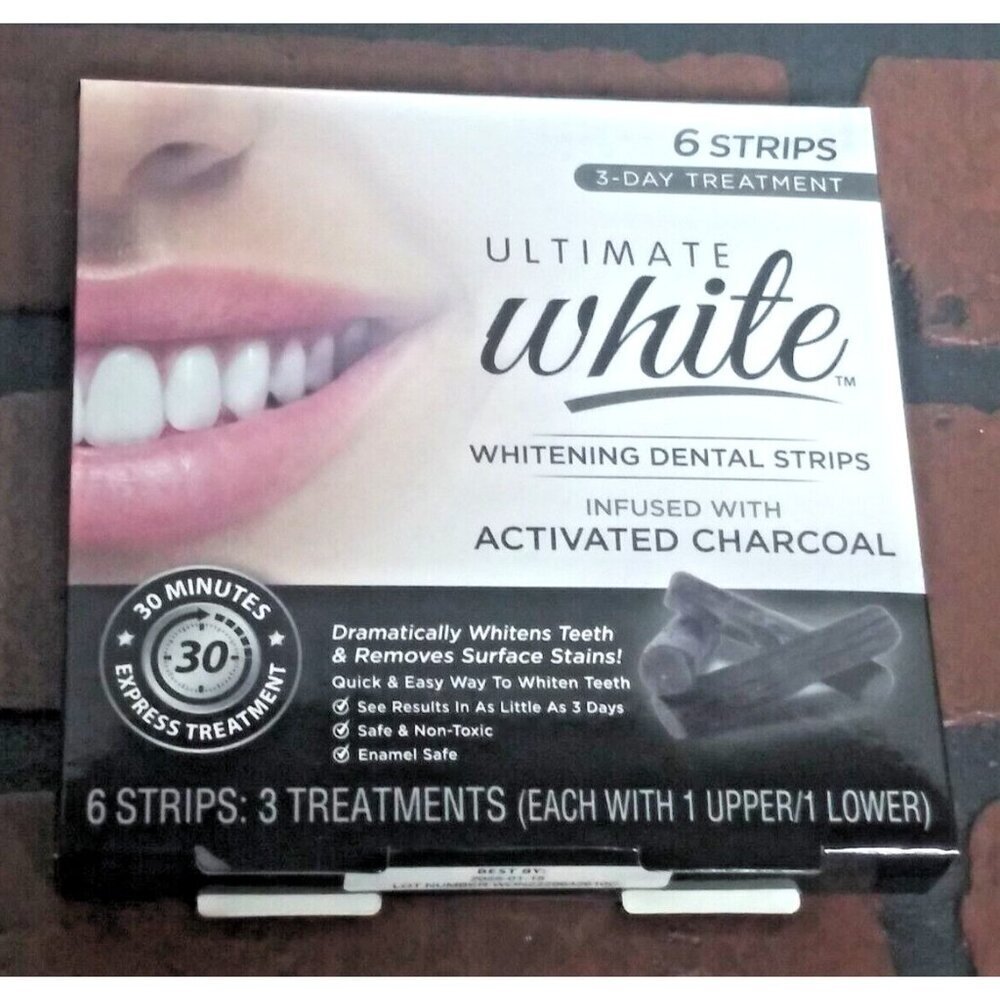 Ultimate White Whitening Dental Strip Infused with Charcoal 6 Strips SEALED NEW